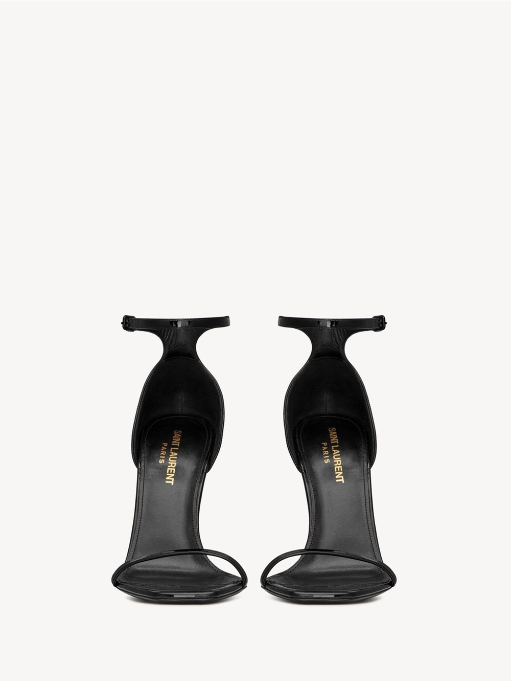 YSL Black Patent Leather Logo-Heel Ankle Strap Sandal - Picture 4 of 7